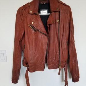 Mackage leather jacket dark brown biker size s/p